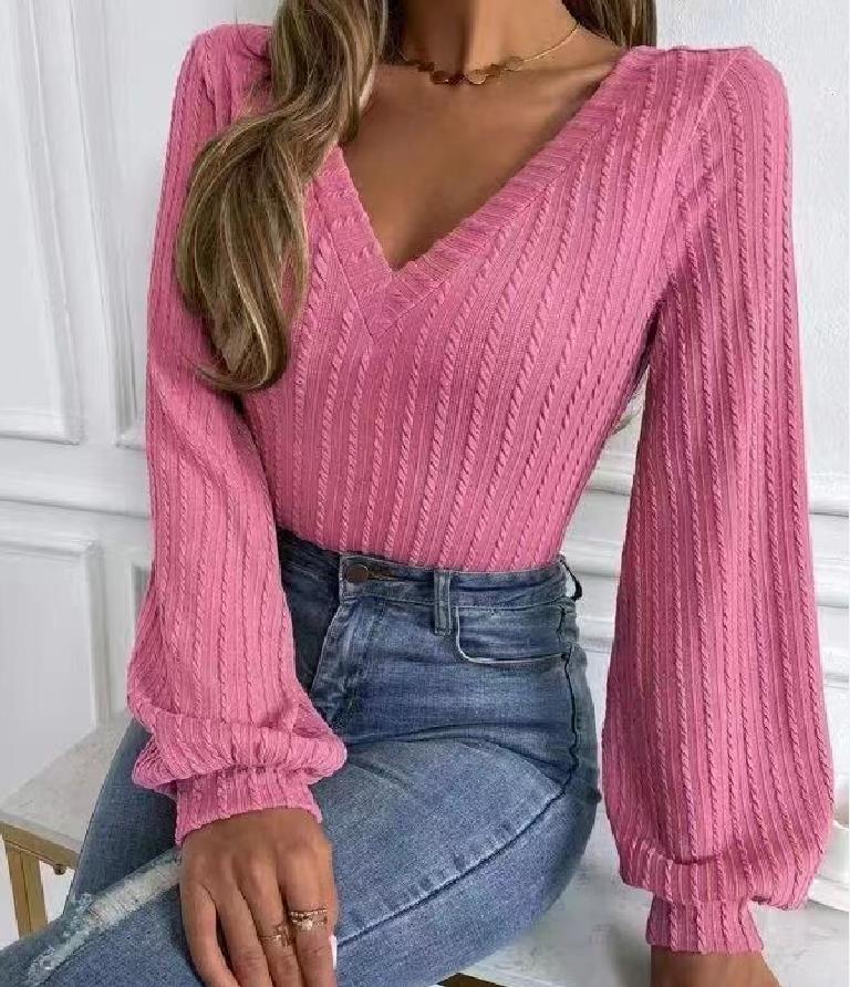 Lena - Haut en maille élégant avec col en V et manches longues pour femme