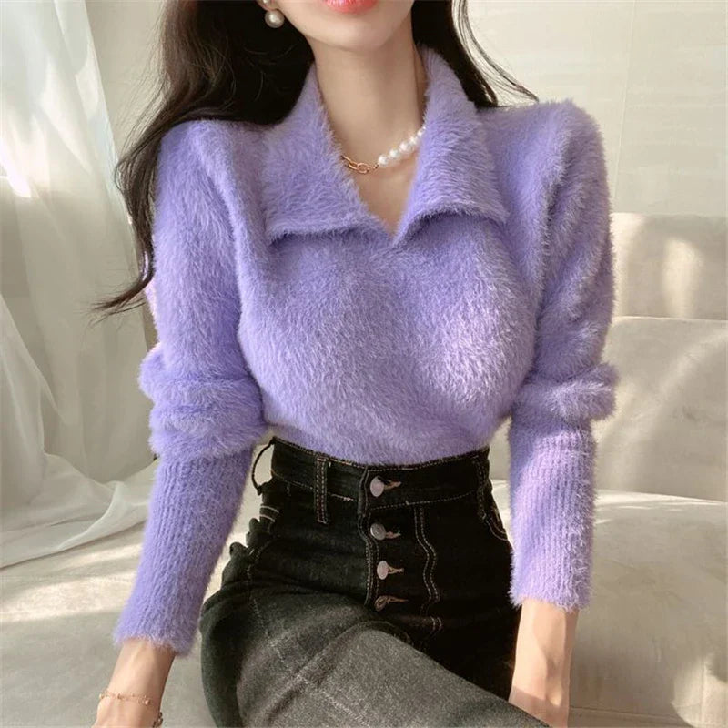 Lore - Pull en peluche avec col et manches longues