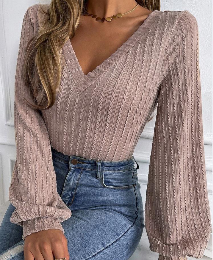 Lena - Haut en maille élégant avec col en V et manches longues pour femme