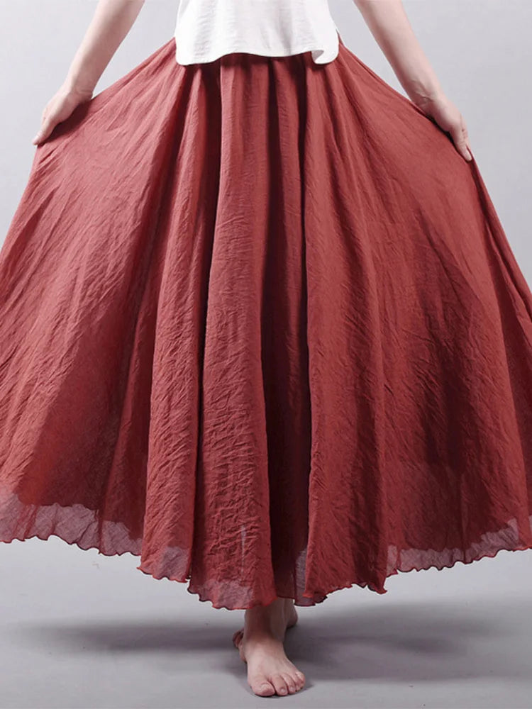 Jupe Maxi Femme Taille Haute en Lin - Dericia