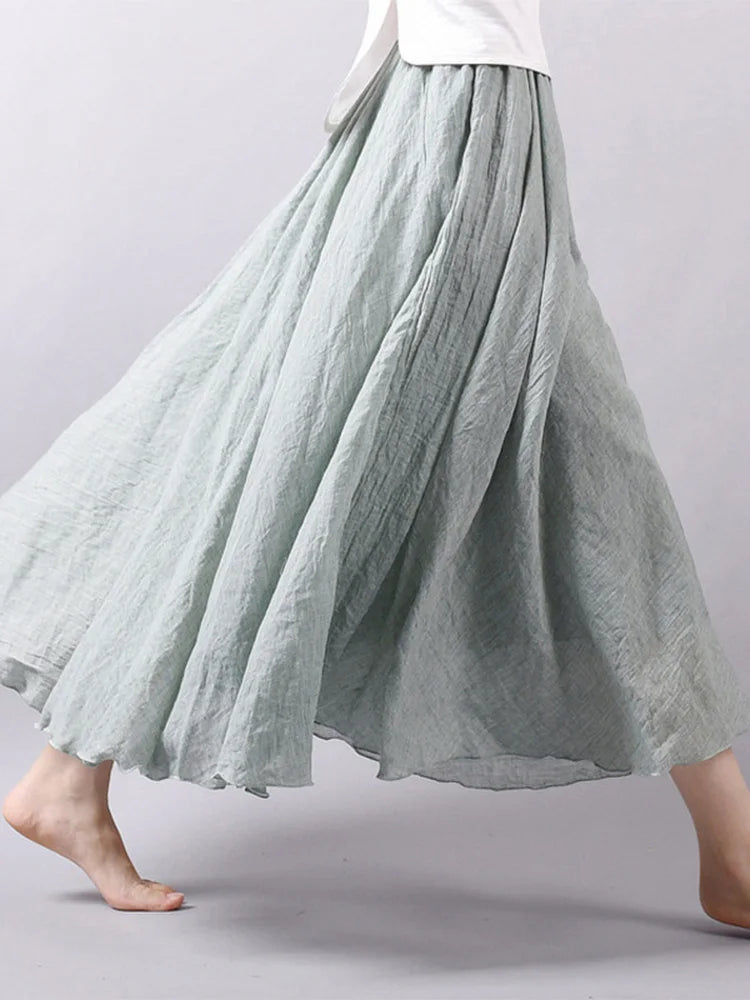 Jupe Maxi Femme Taille Haute en Lin - Dericia