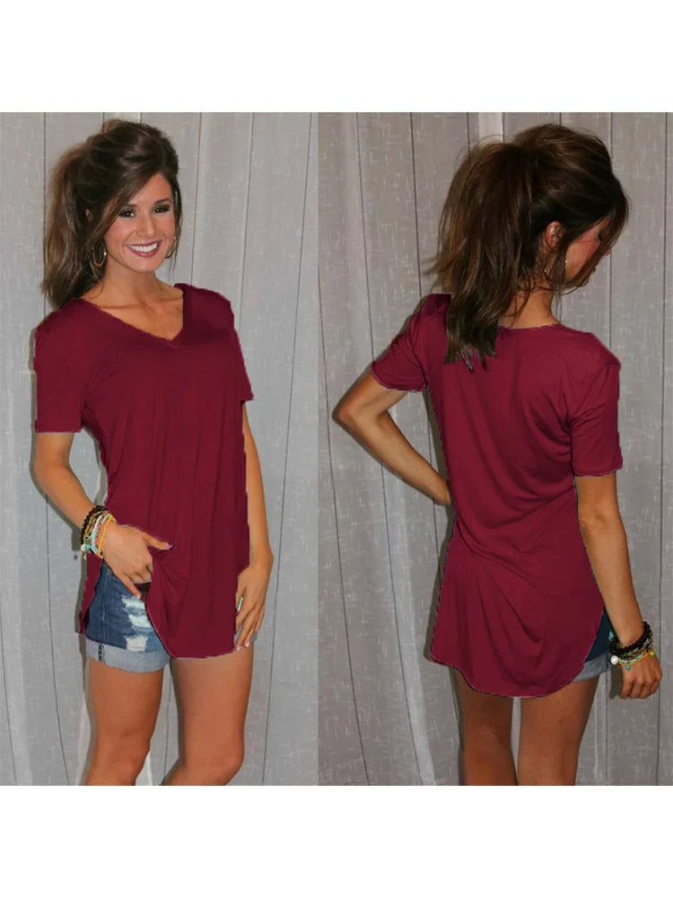 Chemise manches courtes col V pour femme - Abriella