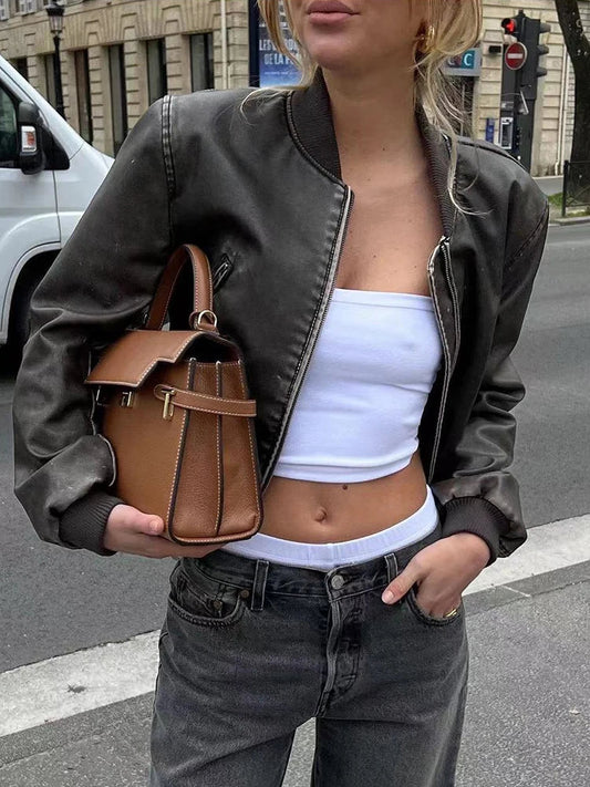 Camille - Blouson Bombardier Court Aspect Cuir