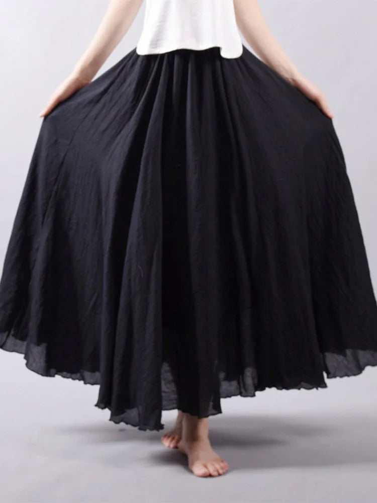 Jupe Maxi Femme Taille Haute en Lin - Dericia