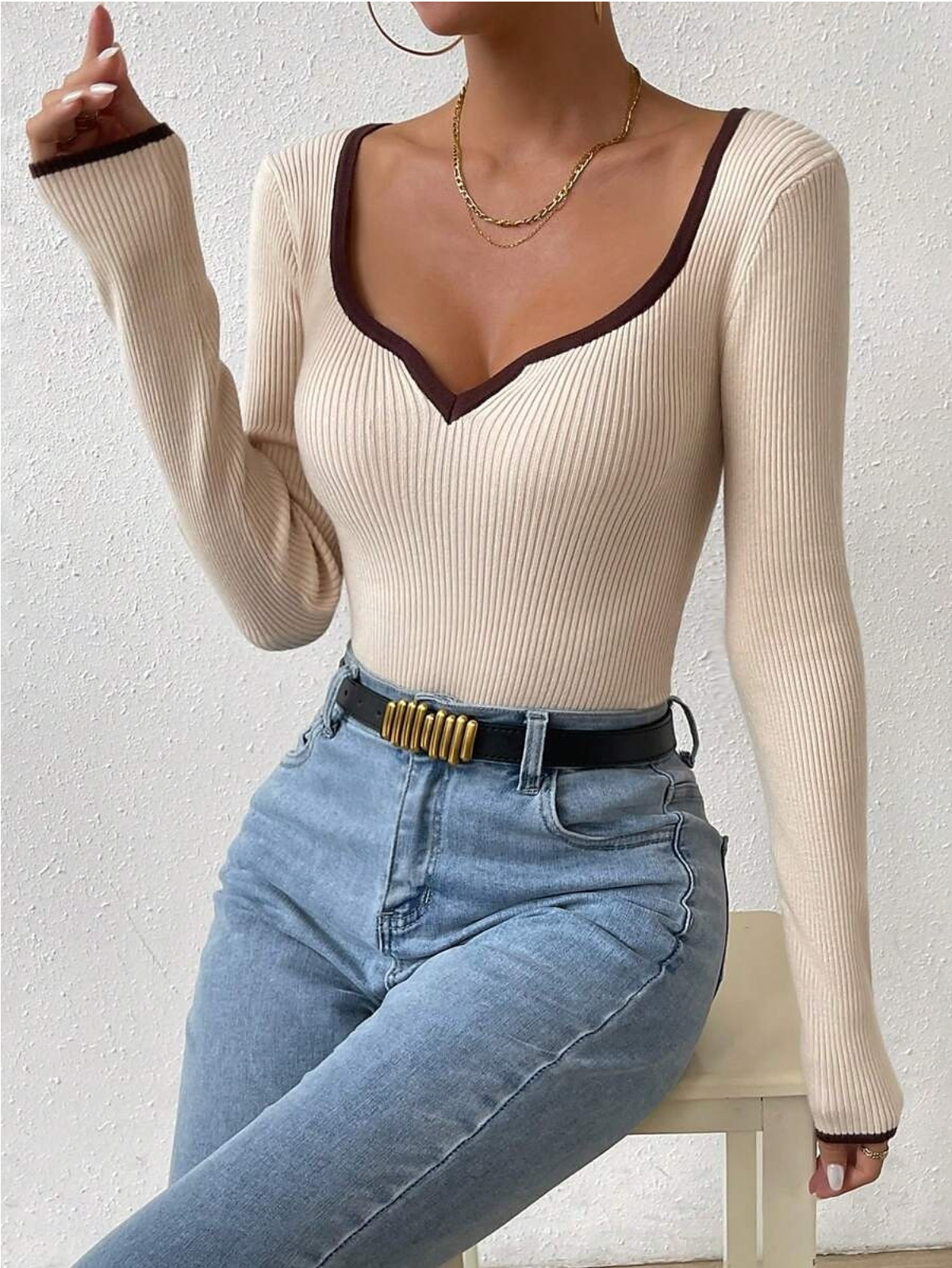 Aria - Pull en maille à col en V pour femme