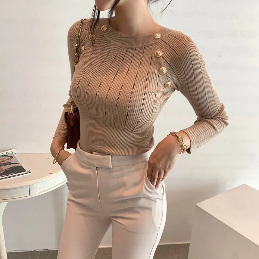 Nadina - Pull côtelé orné de boutons