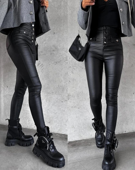Pantalon en cuir taille haute - Lilou