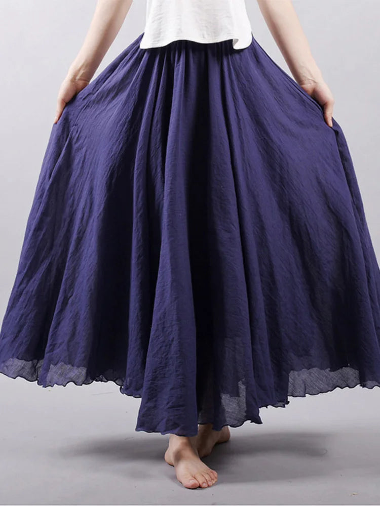 Jupe Maxi Femme Taille Haute en Lin - Dericia