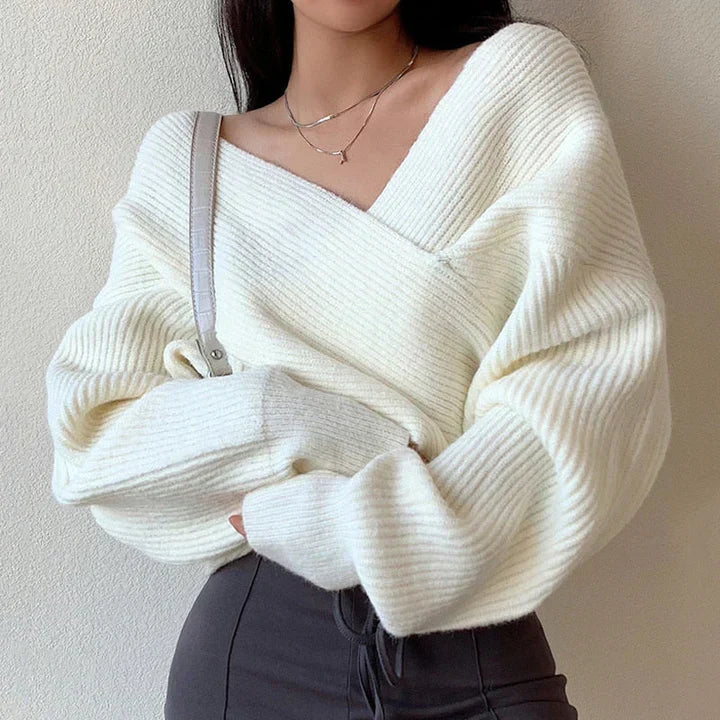 Alisa - Pull en maille avec col en V