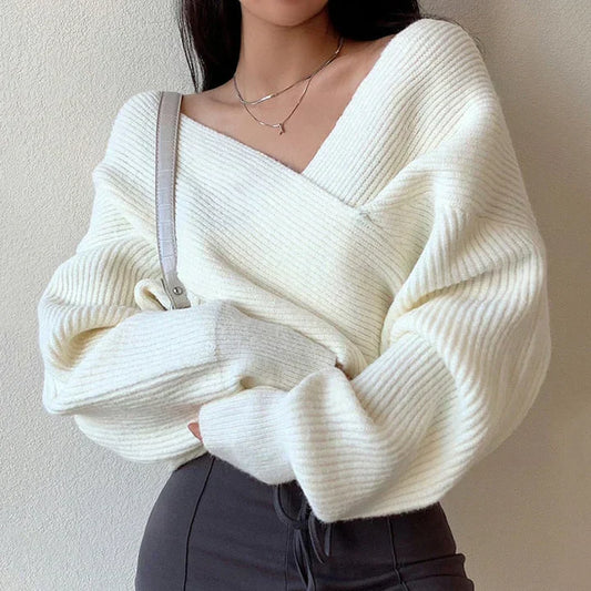 Alisa - Pull en maille avec col en V