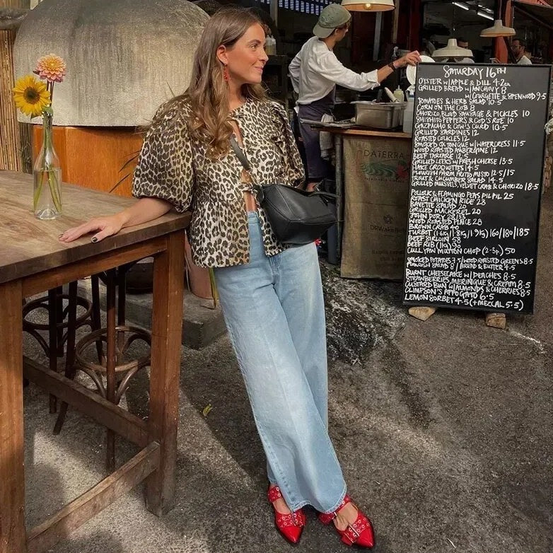 April - Haut Stylé avec Nœud et Imprimé Léopard pour Femmes