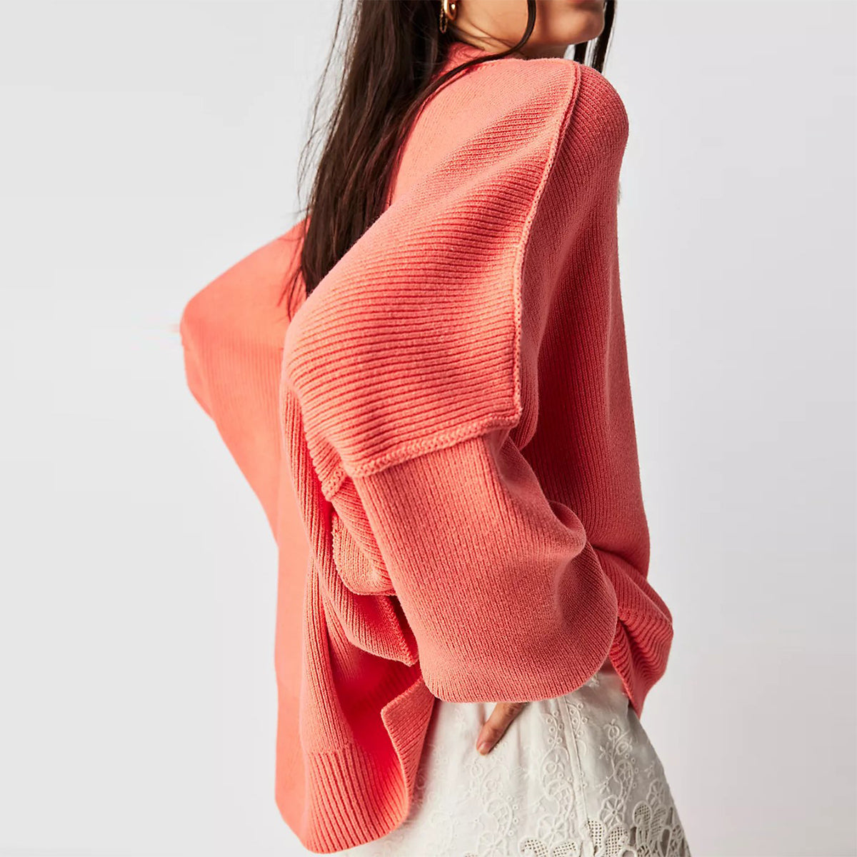 Fayette - Pull Femme Élegant Rouge Oversize à Col Rond et Manches Longues