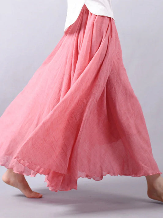 Jupe Maxi Femme Taille Haute en Lin - Dericia
