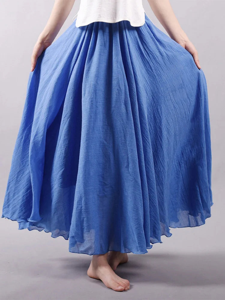 Jupe Maxi Femme Taille Haute en Lin - Dericia
