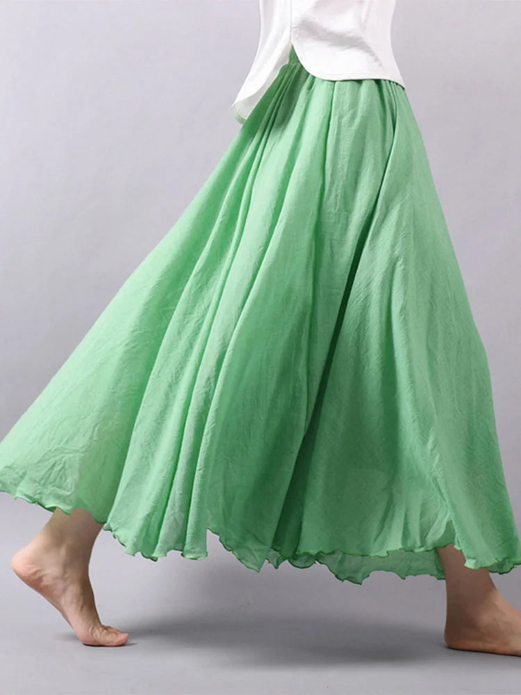 Jupe Maxi Femme Taille Haute en Lin - Dericia