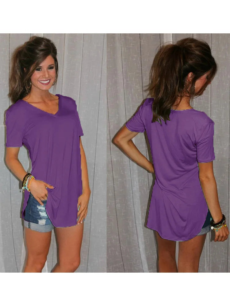 Chemise manches courtes col V pour femme - Abriella