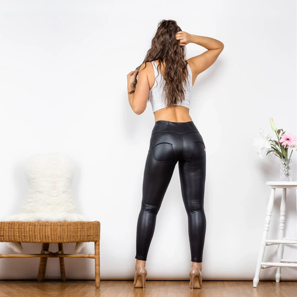 Legging élastique taille haute en cuir souple - Ashalle