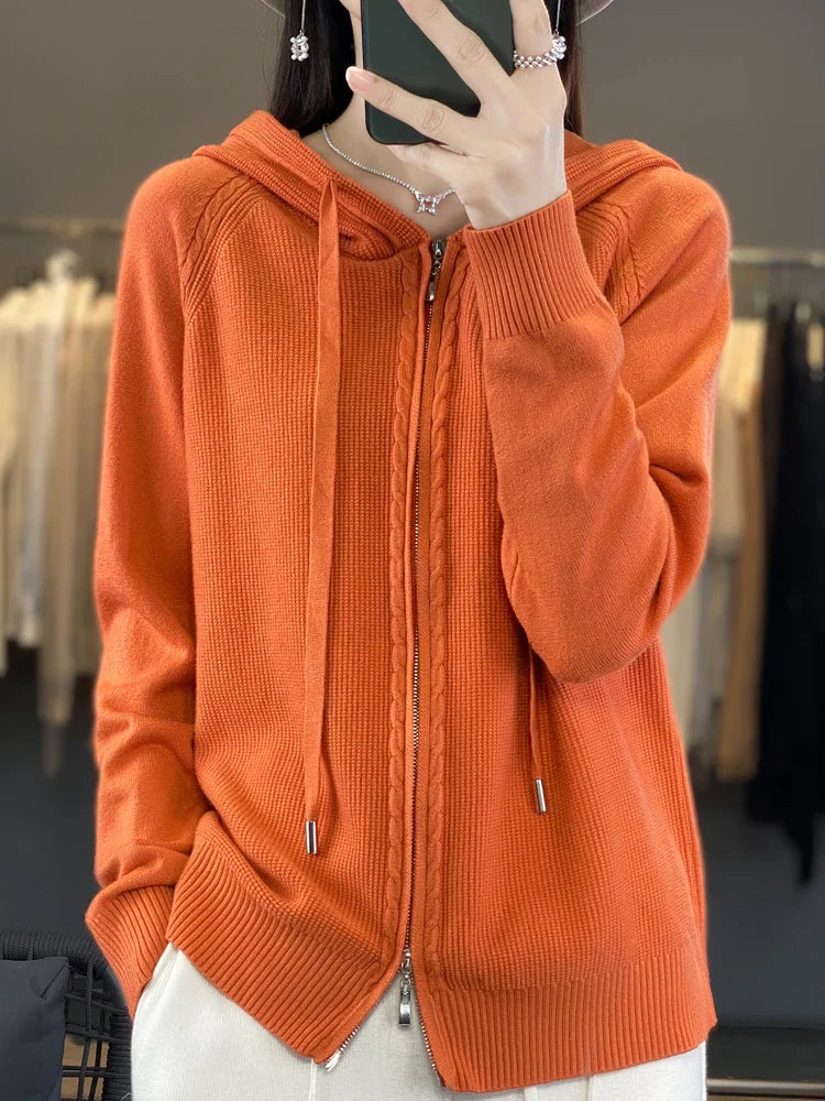 Cardigan zippé à capuche en tricot - Judit