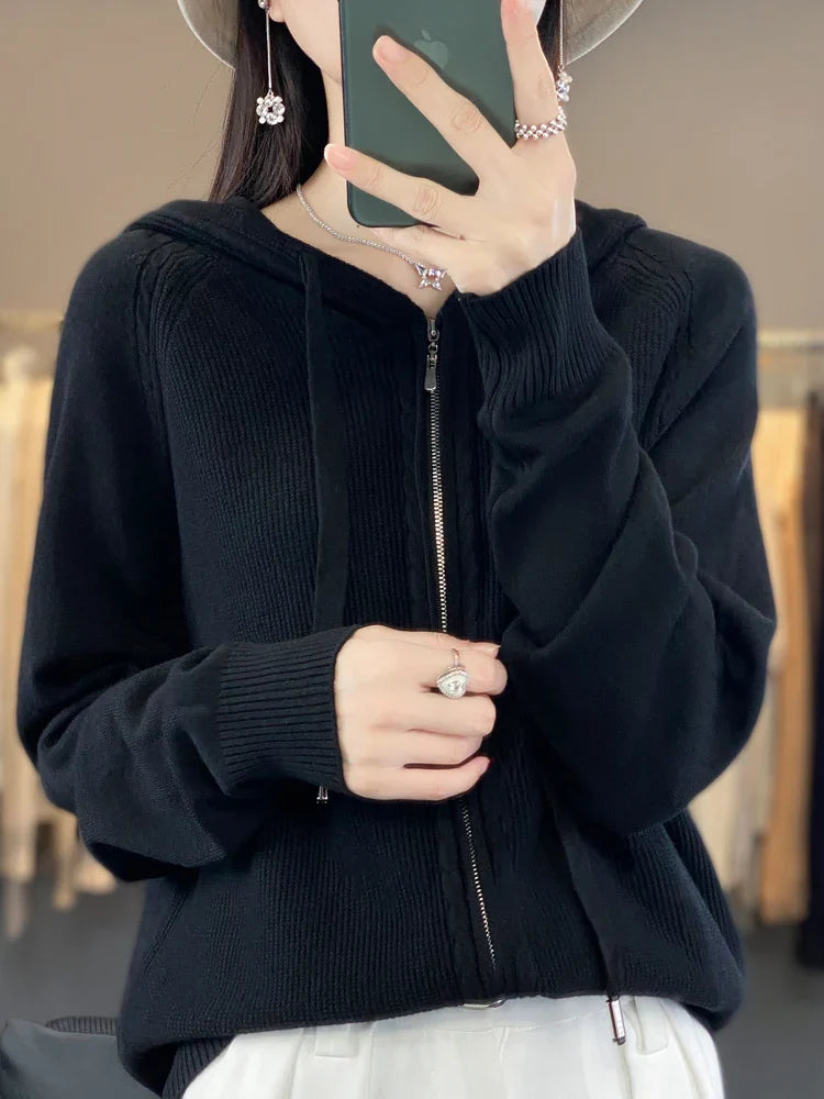 Cardigan zippé à capuche en tricot - Judit