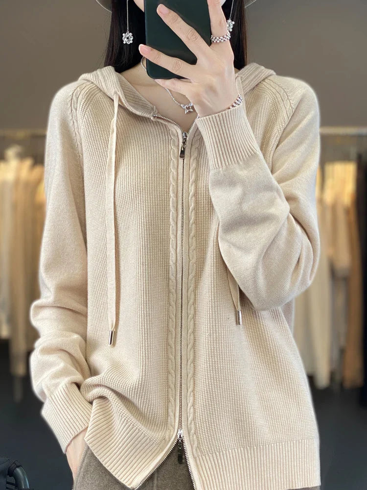 Cardigan zippé à capuche en tricot - Judit