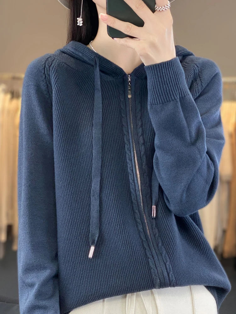 Cardigan zippé à capuche en tricot - Judit