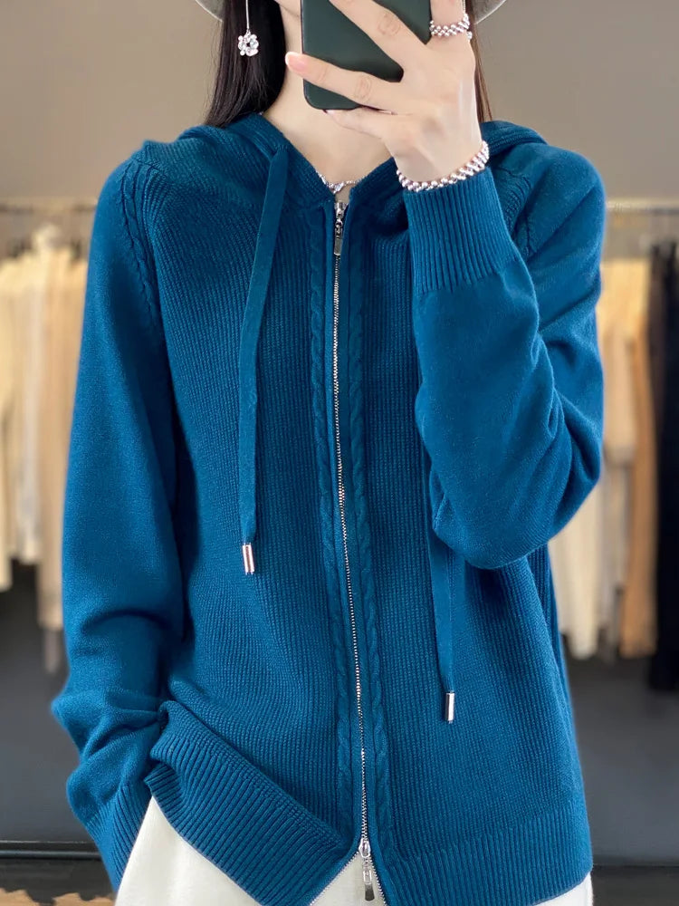 Cardigan zippé à capuche en tricot - Judit