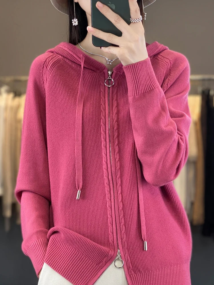 Cardigan zippé à capuche en tricot - Judit