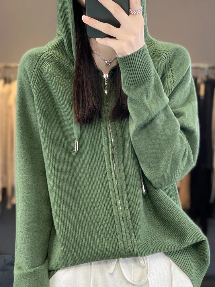 Cardigan zippé à capuche en tricot - Judit