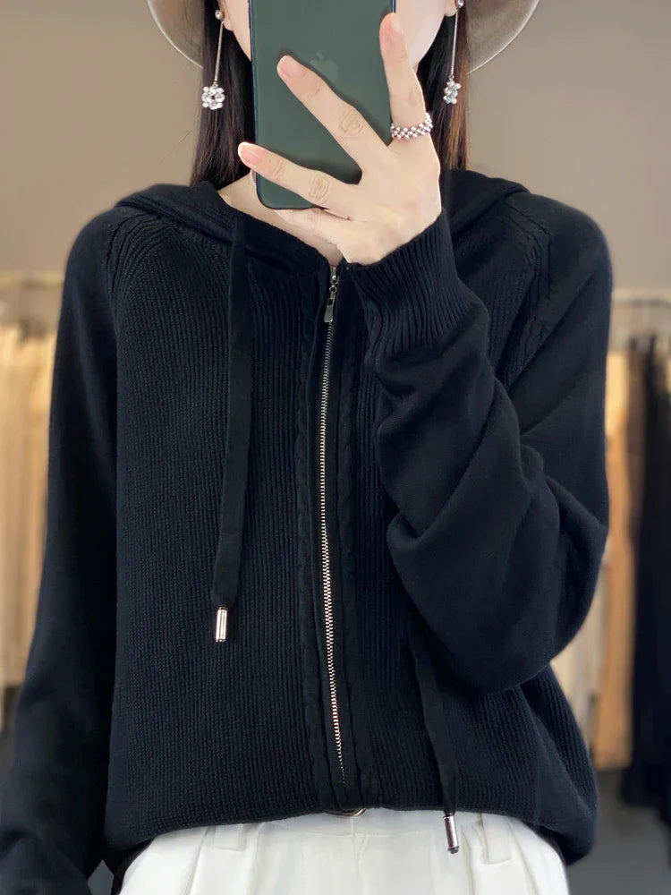 Cardigan zippé à capuche en tricot - Judit