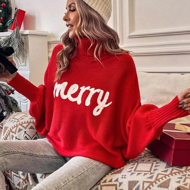 Emerie - Pull à Col Roulé Festif et Chaleureux pour Femmes
