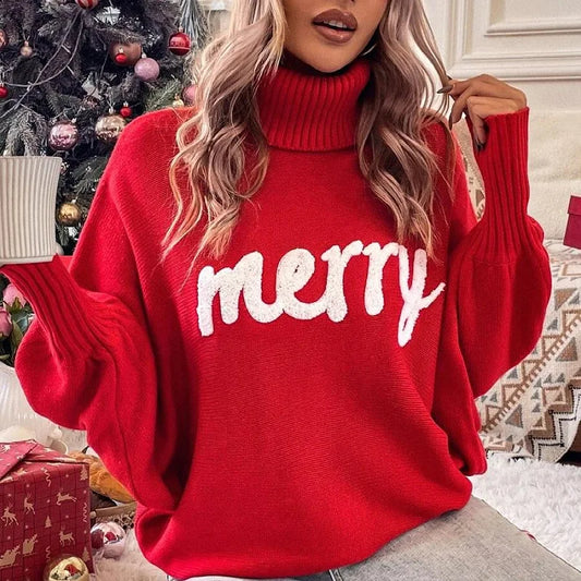 Emerie - Pull à Col Roulé Festif et Chaleureux pour Femmes