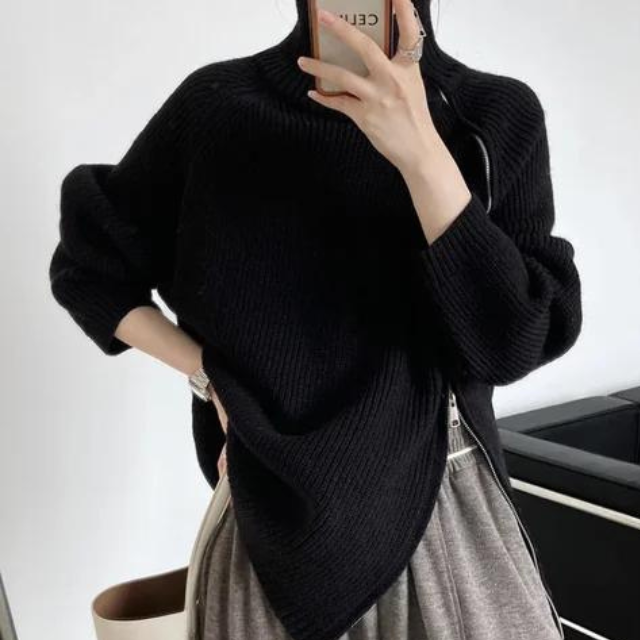 Catyla - Pull en maille côtelée avec ourlet asymétrique