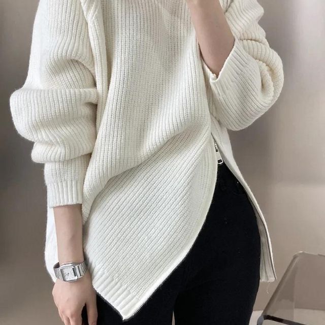 Catyla - Pull en maille côtelée avec ourlet asymétrique