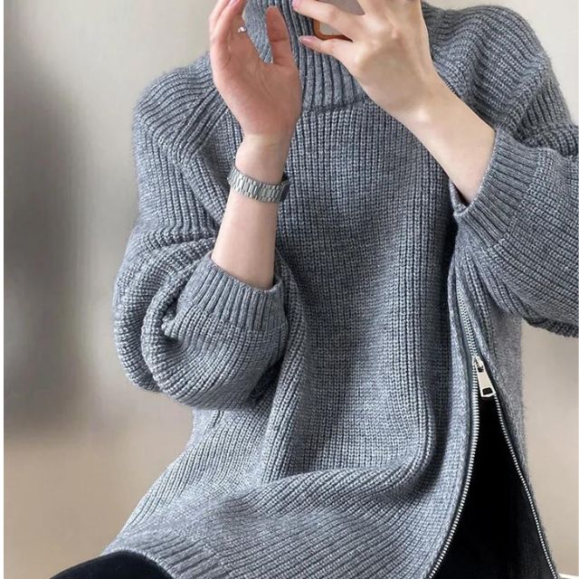 Catyla - Pull en maille côtelée avec ourlet asymétrique