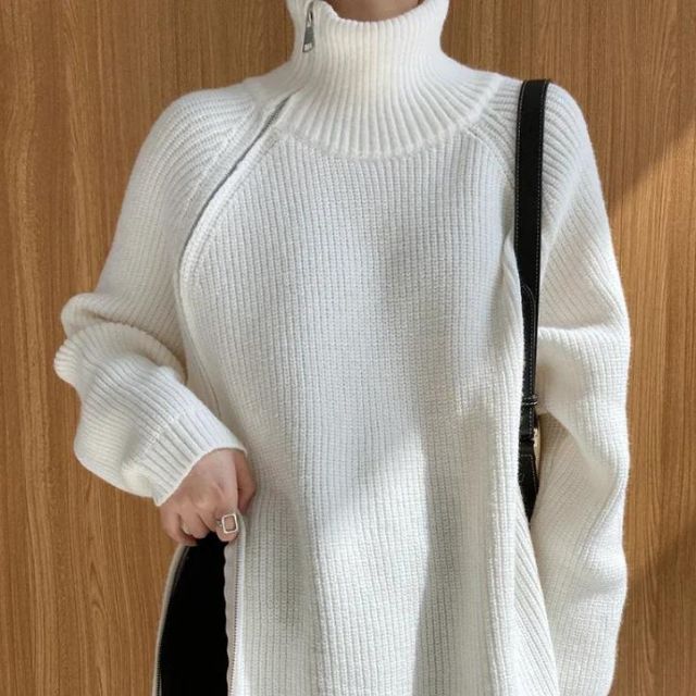 Catyla - Pull en maille côtelée avec ourlet asymétrique