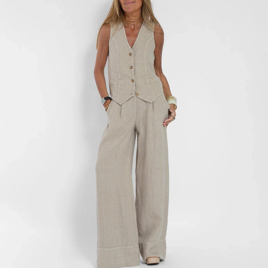 Alice Leroy® | Ensemble Blazer Deux Pièces en Coton Lin Casual