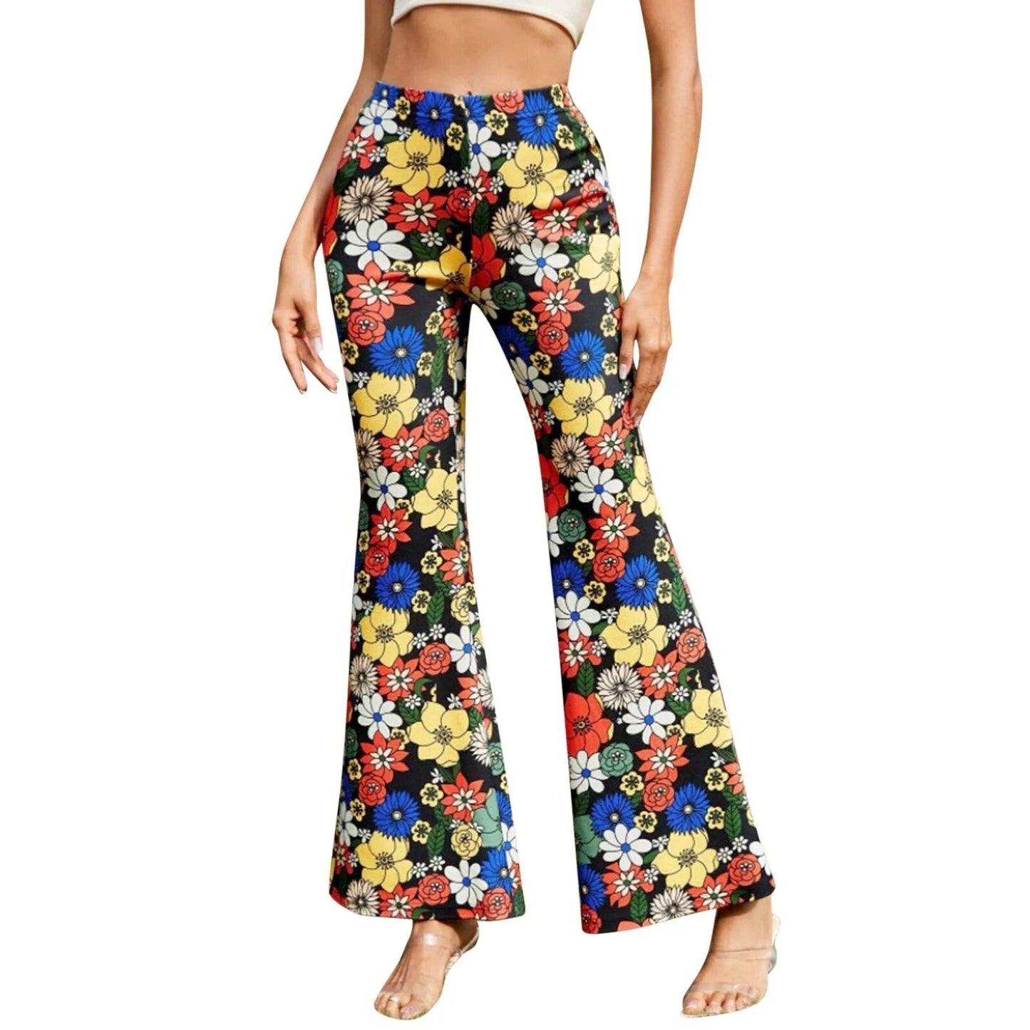 Céleste - Pantalon Évasé Floral À Taille Élastique Pour Femmes
