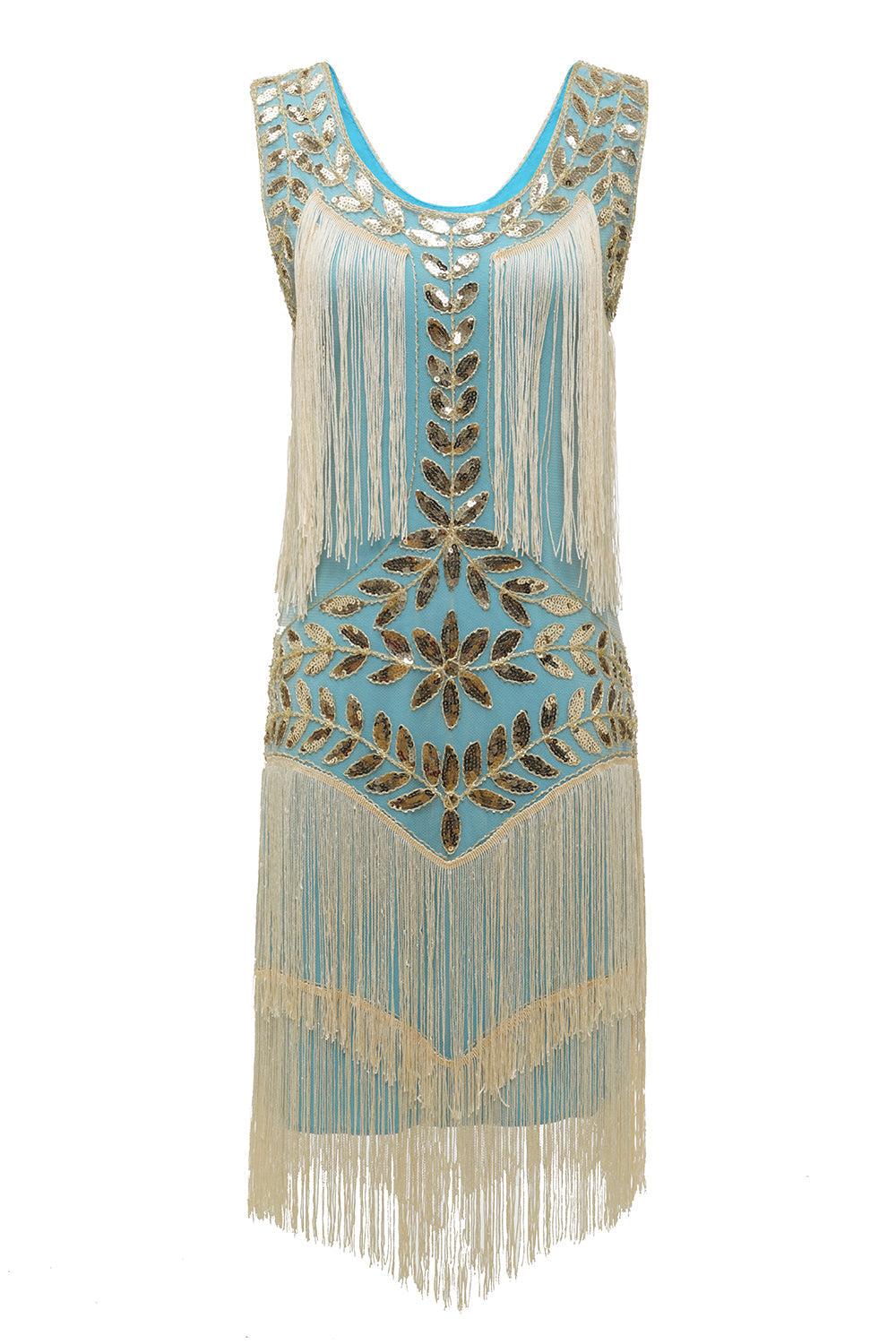 Clyde - Robe Charleston champagne années 1920 avec paillettes et franges