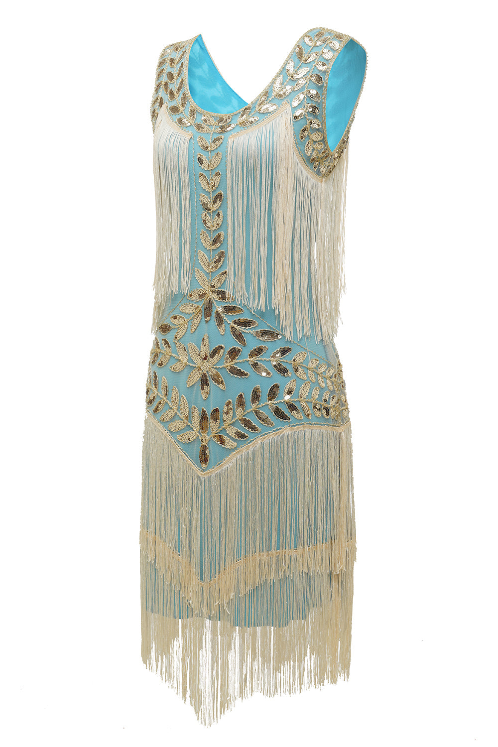 Clyde - Robe Charleston champagne années 1920 avec paillettes et franges