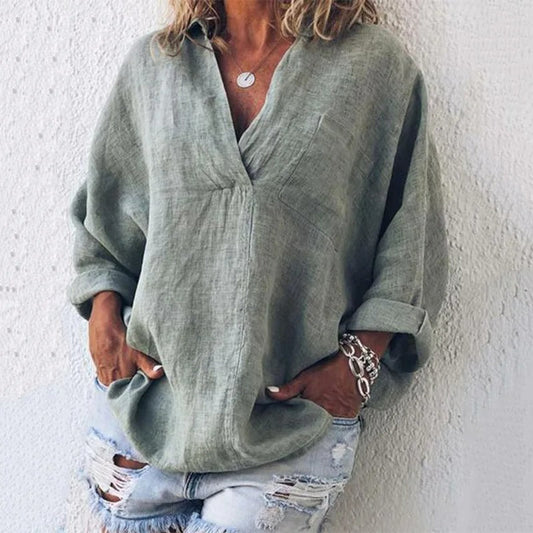 Sandra - Blouse Classique en Coton et Lin pour Femmes