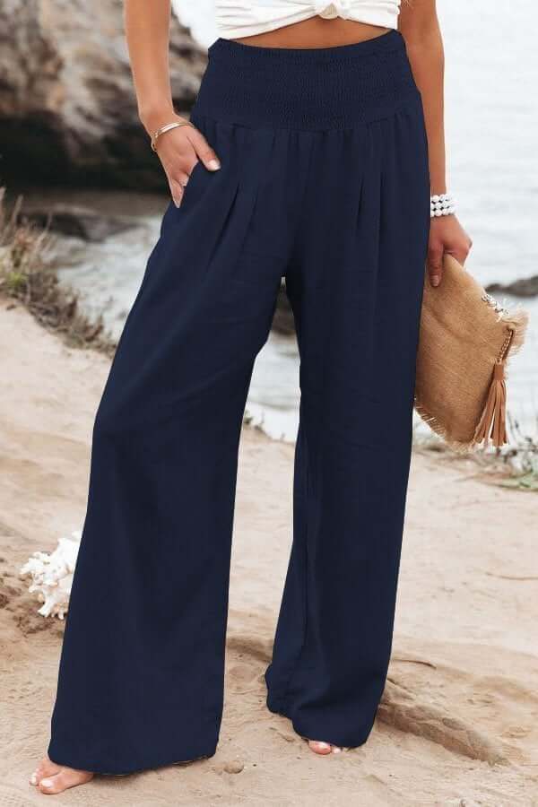 Jasmine - Pantalon décontracté à jambes larges en coton et lin