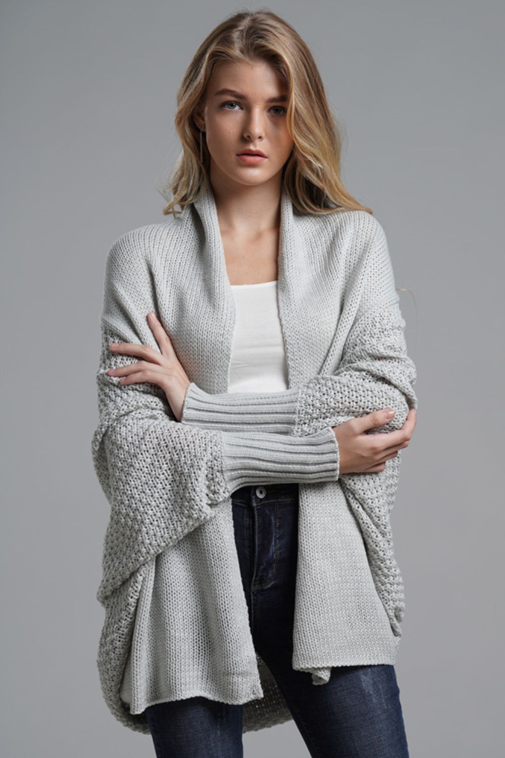 Liana - Long cardigan ouvert avec manches dolman pour femme