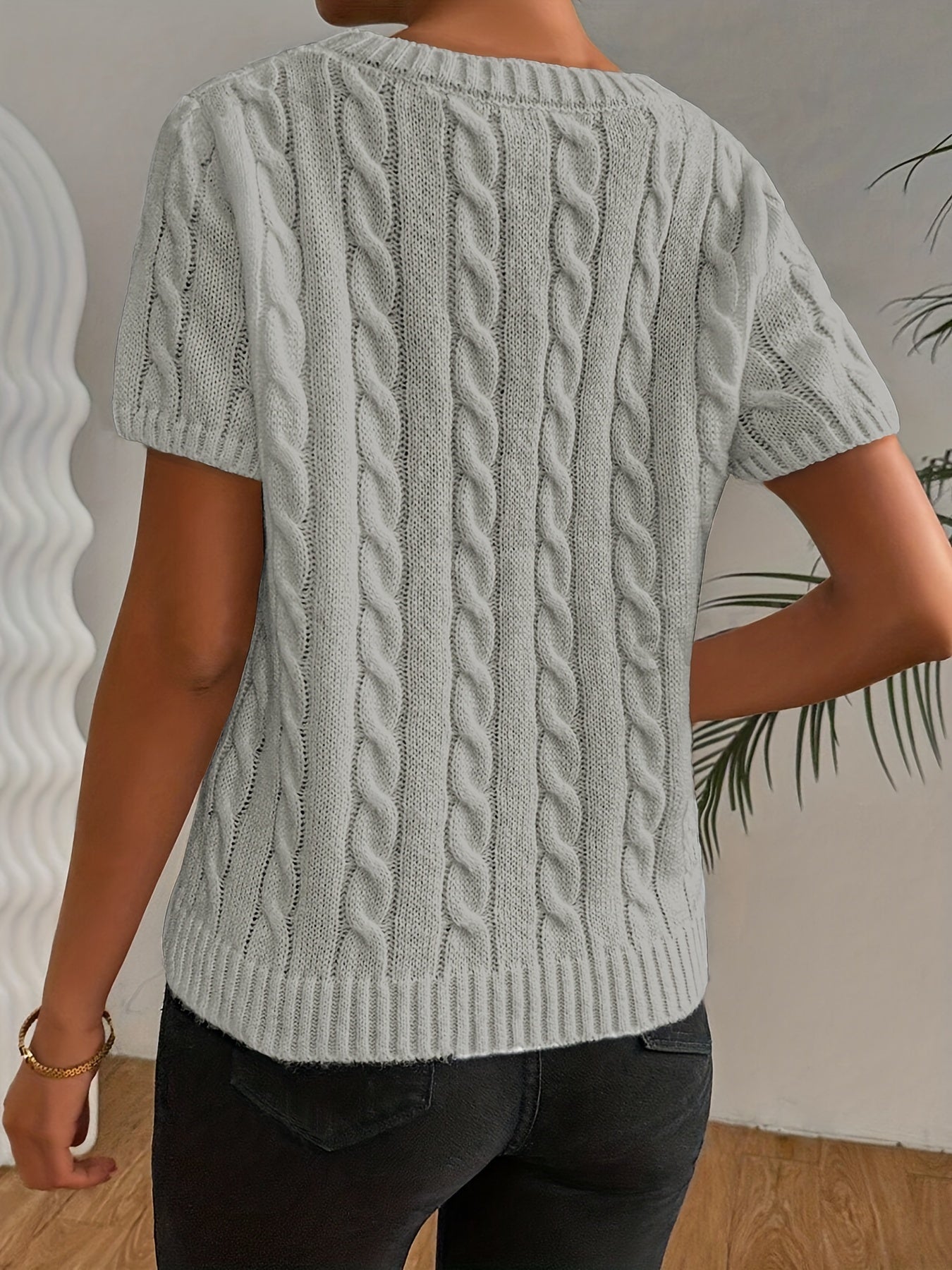 Greta - Haut Tricoté avec Motif Torsadé et Manches Courtes pour Femmes