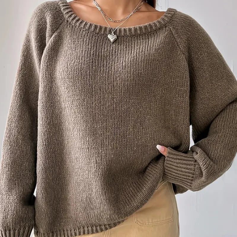 Sophia - Marron Pull à Col Rond avec Manches Raglan pour Femmes