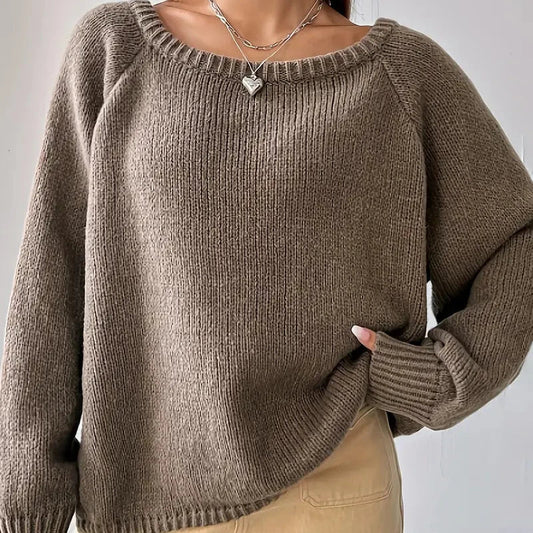 Sophia - Marron Pull à Col Rond avec Manches Raglan pour Femmes
