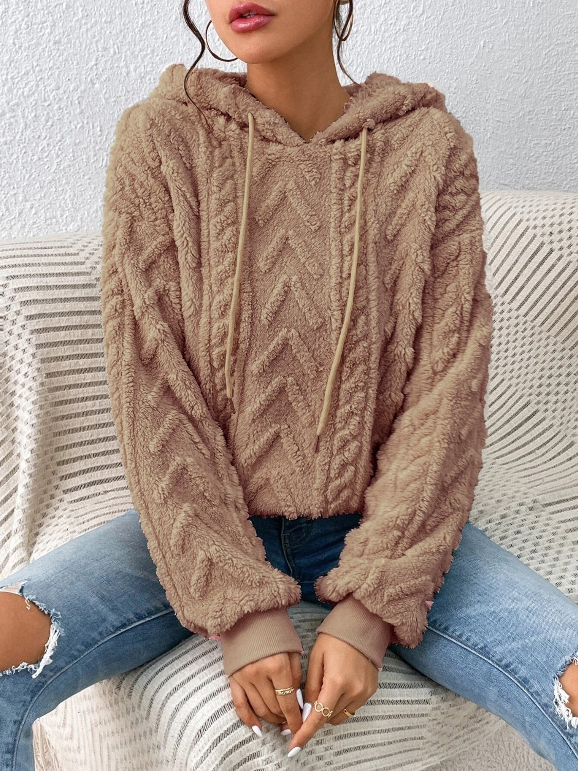 Aria - Sweat à capuche avec cordon de serrage et manches longues pour femme