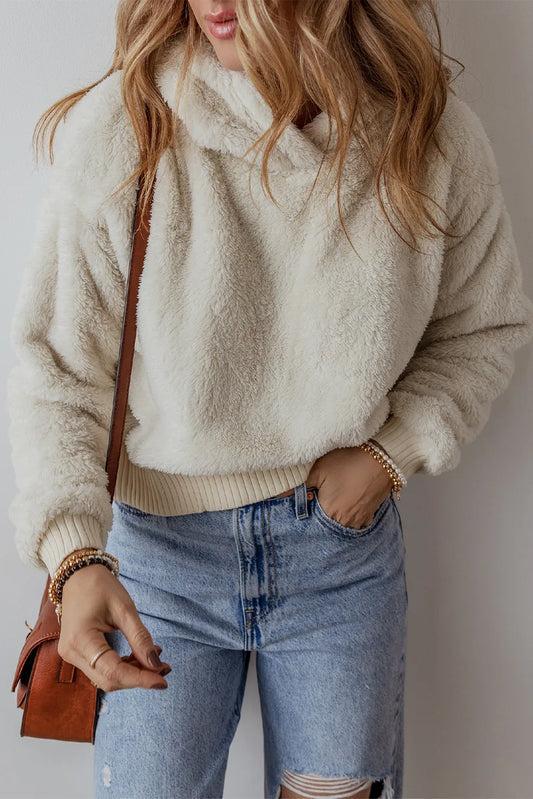 Mila - Beige Sweat à capuche doux avec épaules tombantes et manches longues pour femme