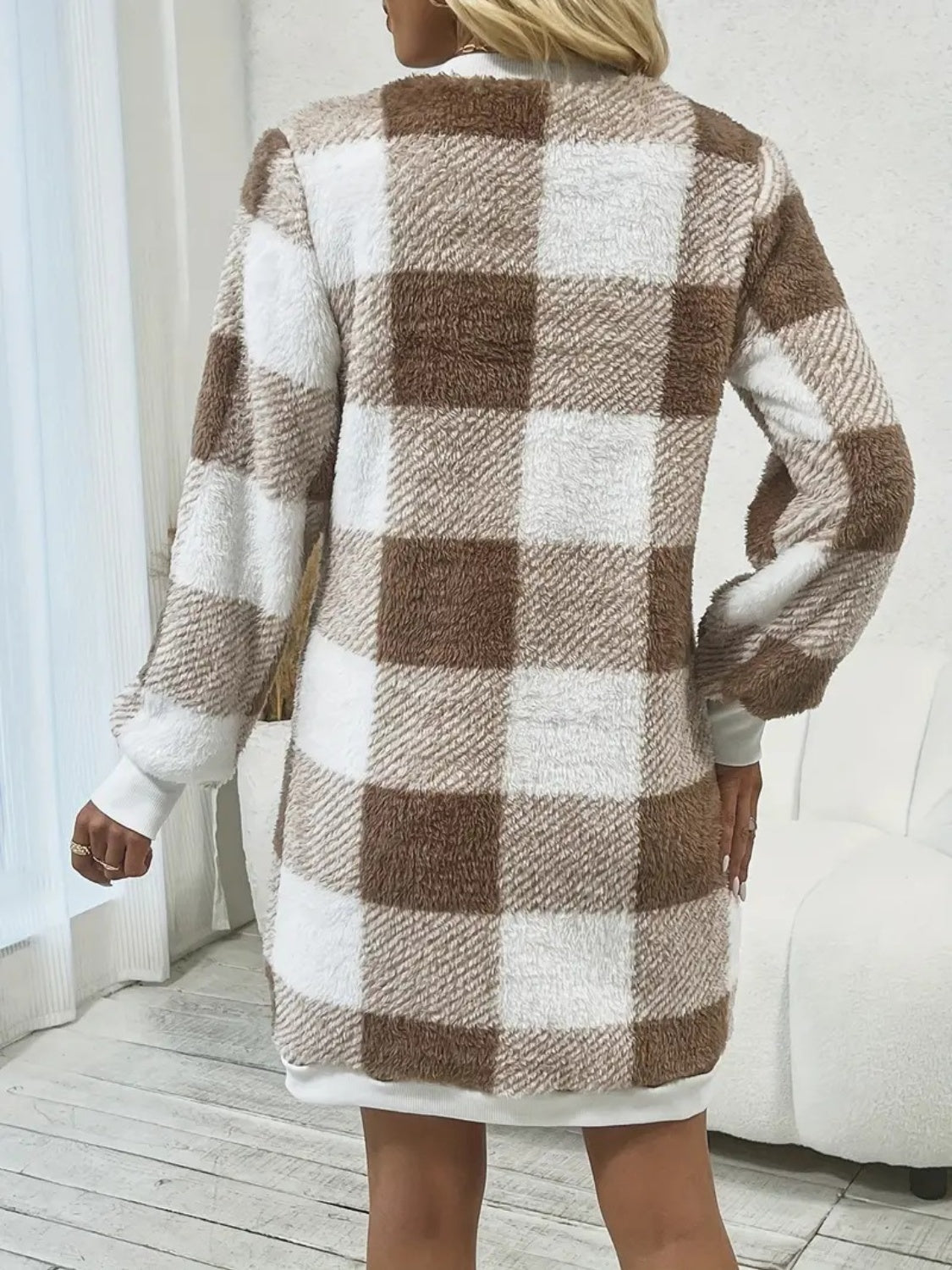 Livia - Marron Robe pull à carreaux d'automne avec col en V pour femme
