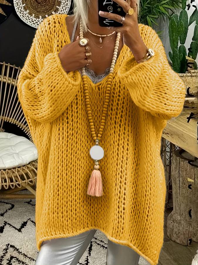 Pull surdimensionné en tricot avec col en V