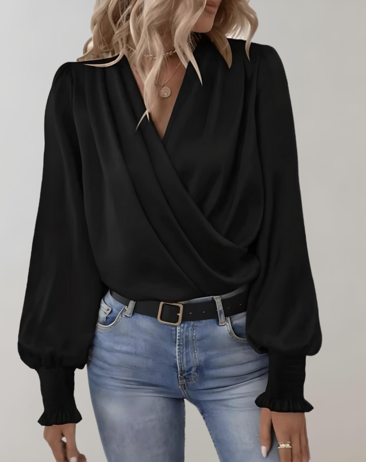 Abigail - Blouse Chic à Manches Longues et Col en V pour le Printemps pour Femmes